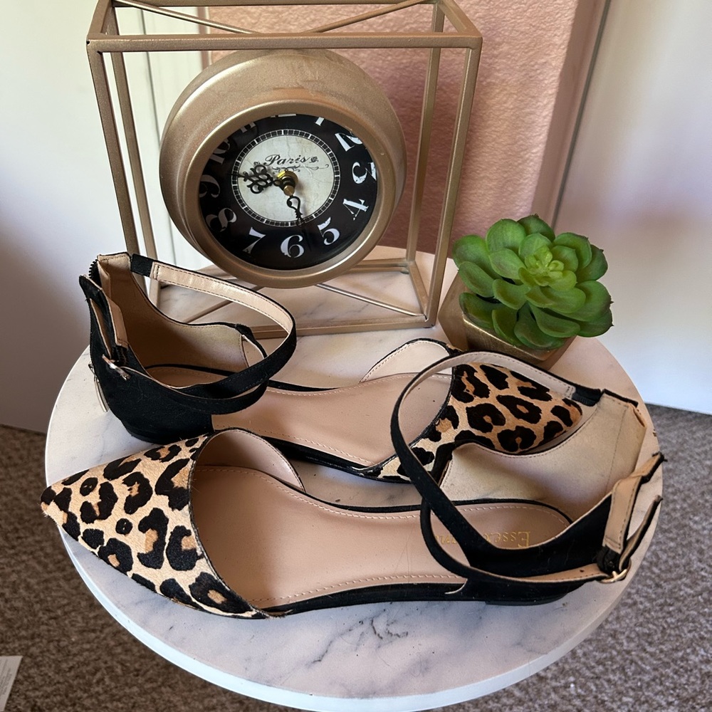 Leopard Print Ankle Strap Flats | 8.5